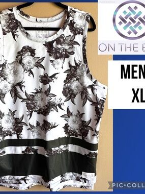 On The Byas Mens Tank Top Floral Basketball Jersey Mesh White Black Size XL